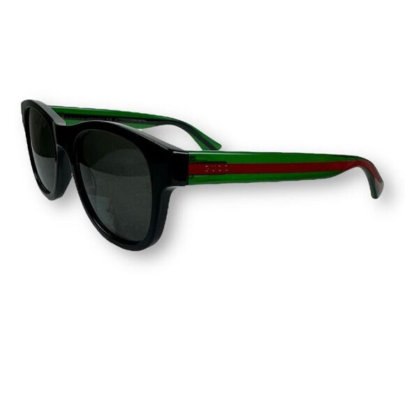 Gucci Unisex Polarized Sunglasses Black Square Frame Green Red Stripe Sides - Picture 1 of 14